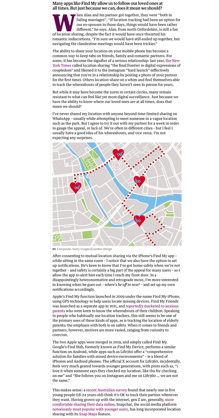 The Guardian - Inside the rise of couples location sharing