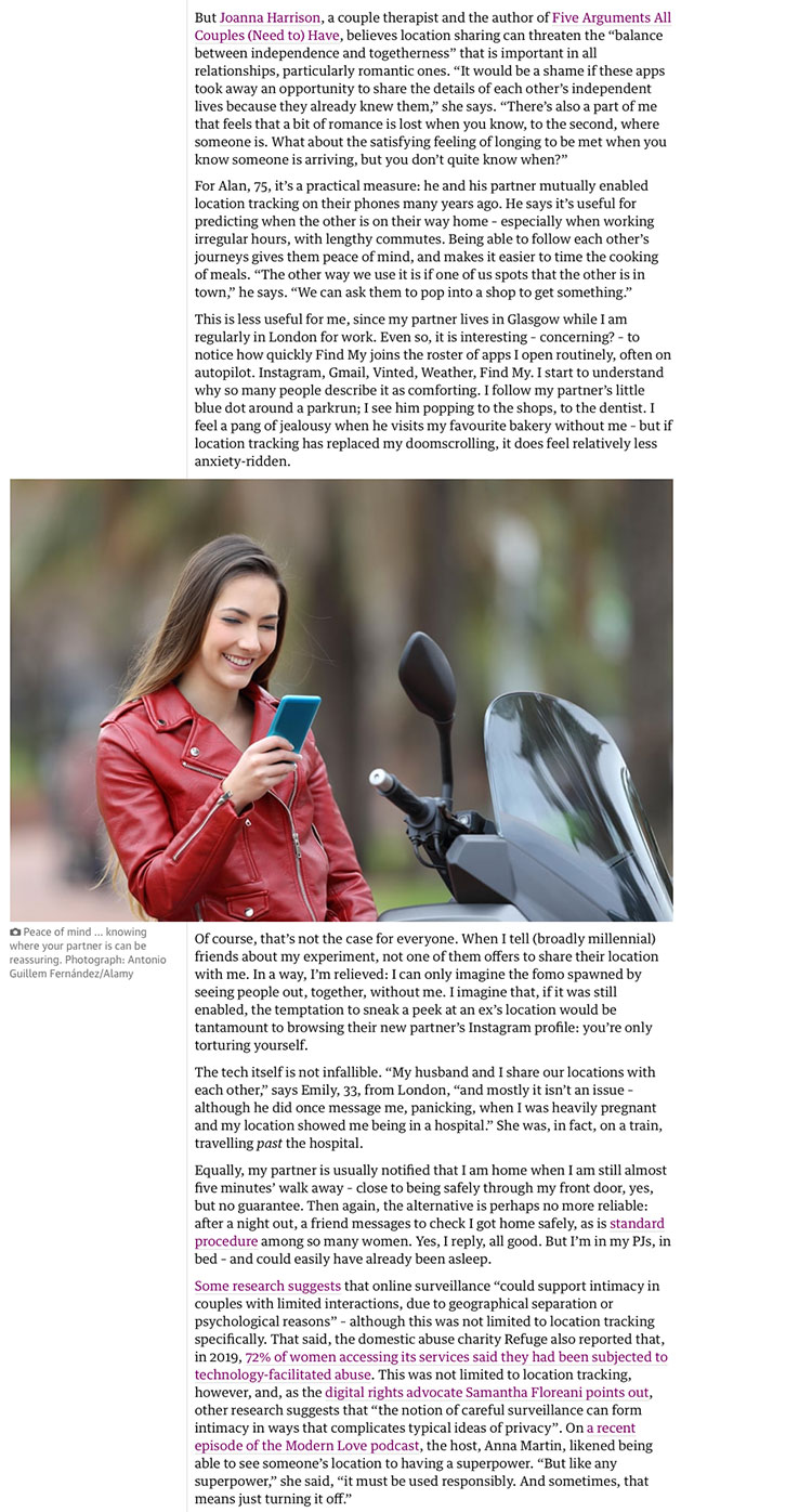 The Guardian - Inside the rise of couples location sharing