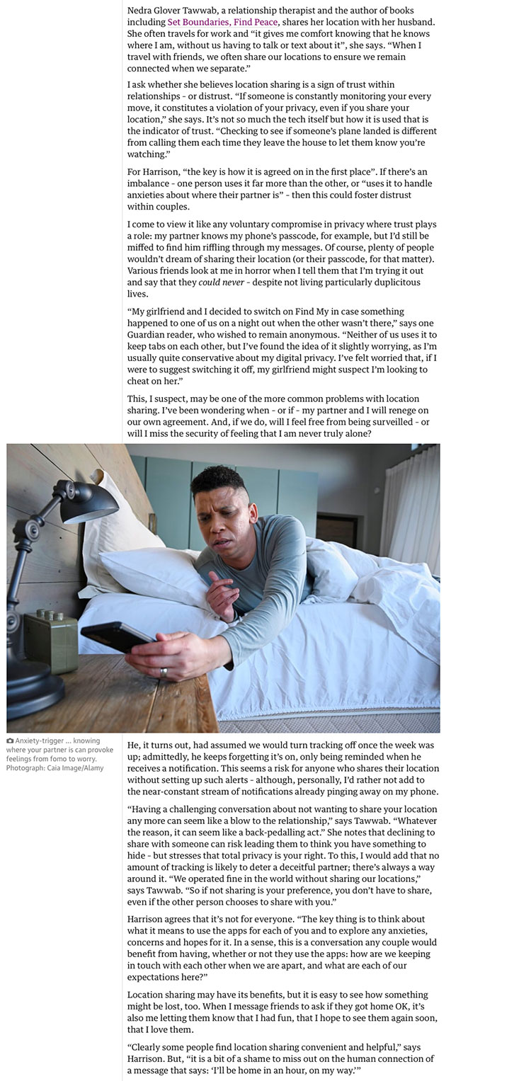 The Guardian - Inside the rise of couples location sharing