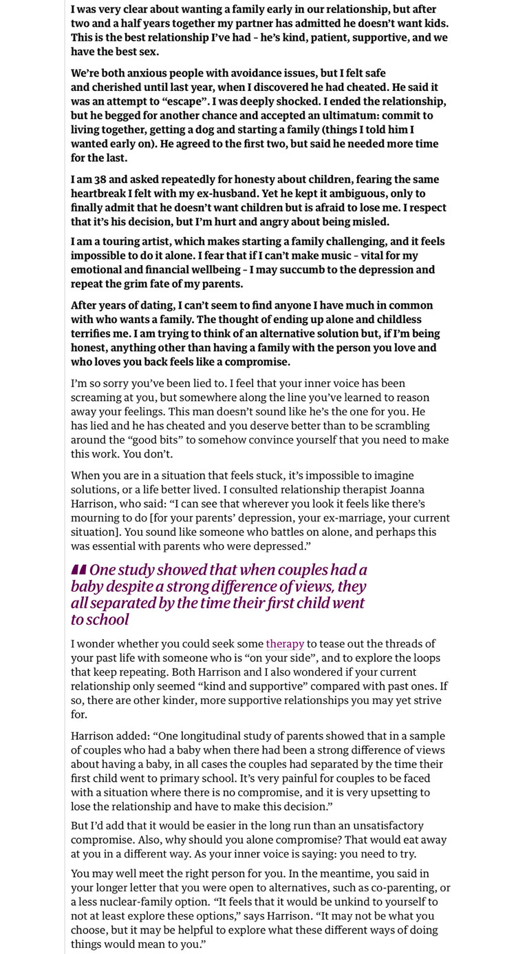 The Guardian - My partner misled me about wanting a family